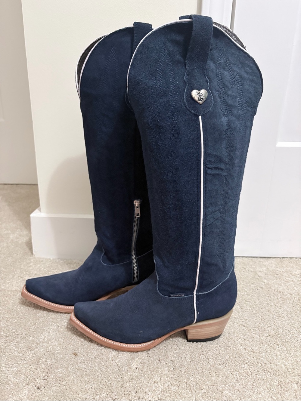 Navy Suede Tall Western Cowboy Boots from Rockem